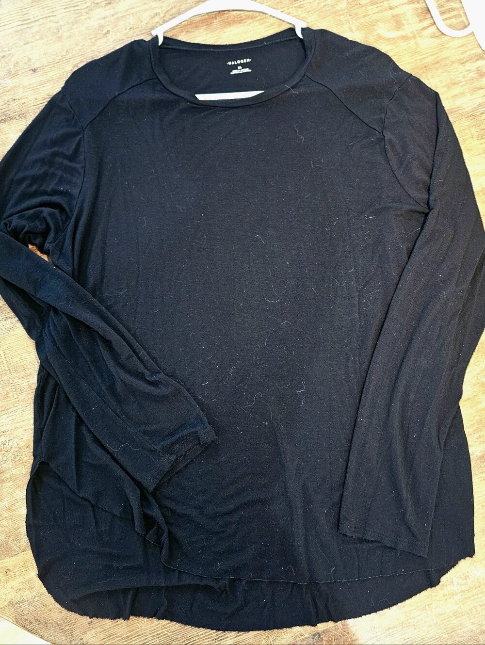 Halogen Nordstrom Black Raw Edge Shirttail High-Low Hem Tee Womens XL GUC